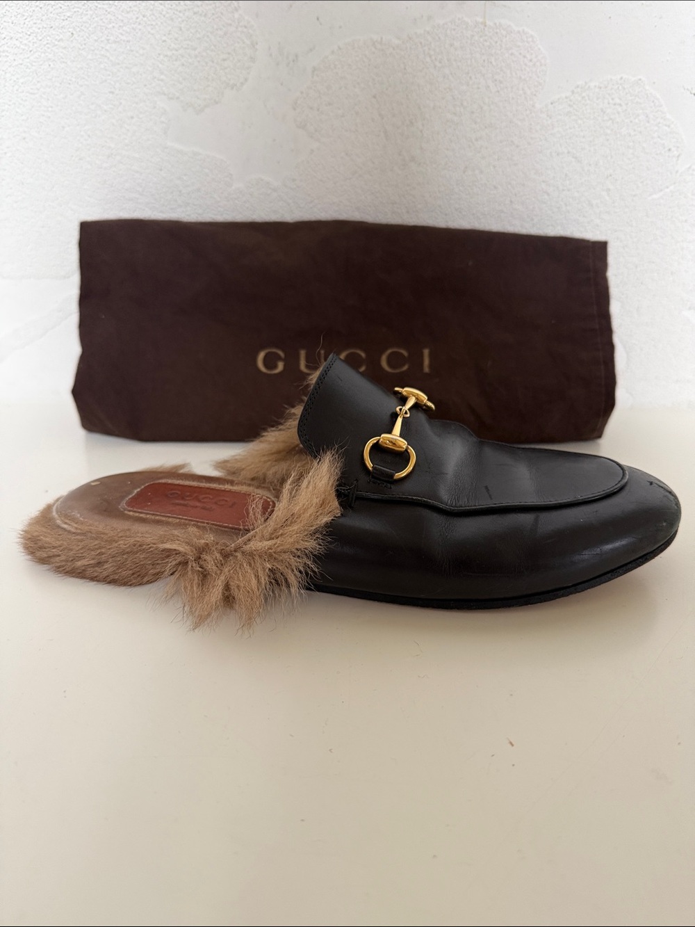 Gucci Black Leather Fur-Lined Horsebit Slipper Mules Size 6 - Picture 6 of 13